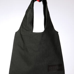 Dark green bag with black label